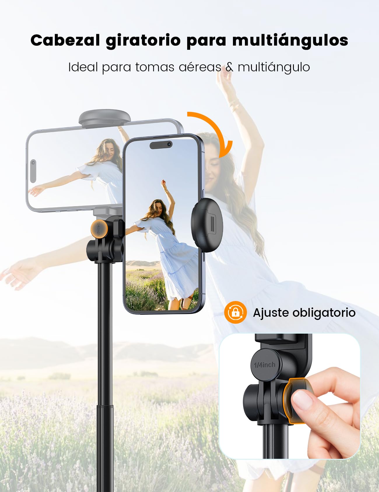 ANXRE Tripode para Movil con Luz, NT99 172cm Palo Selfie Trípodes De Mesa Y Viaje, Soporte Movil Tripode con Control Remoto Compatible con Telemovel/Gopro/Cámara