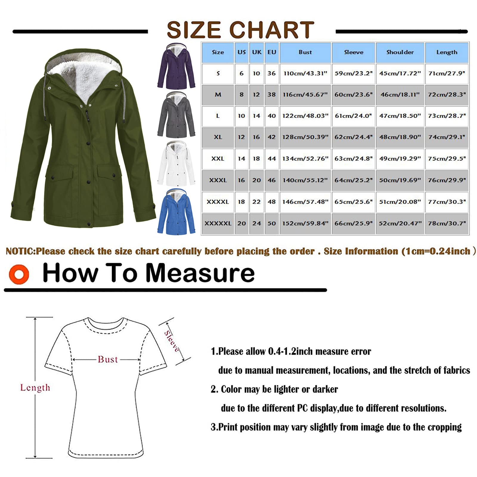 Regenjacke Damen Gefüttert Regenmantel Winter Warm Windbreaker Mit Taschen Kapuzenjacke Winddicht Damen-Jacken Einfarbig Wanderjacke Mit Knöpfen Jacke Mit Reissverschluss Regenjacken Elegant