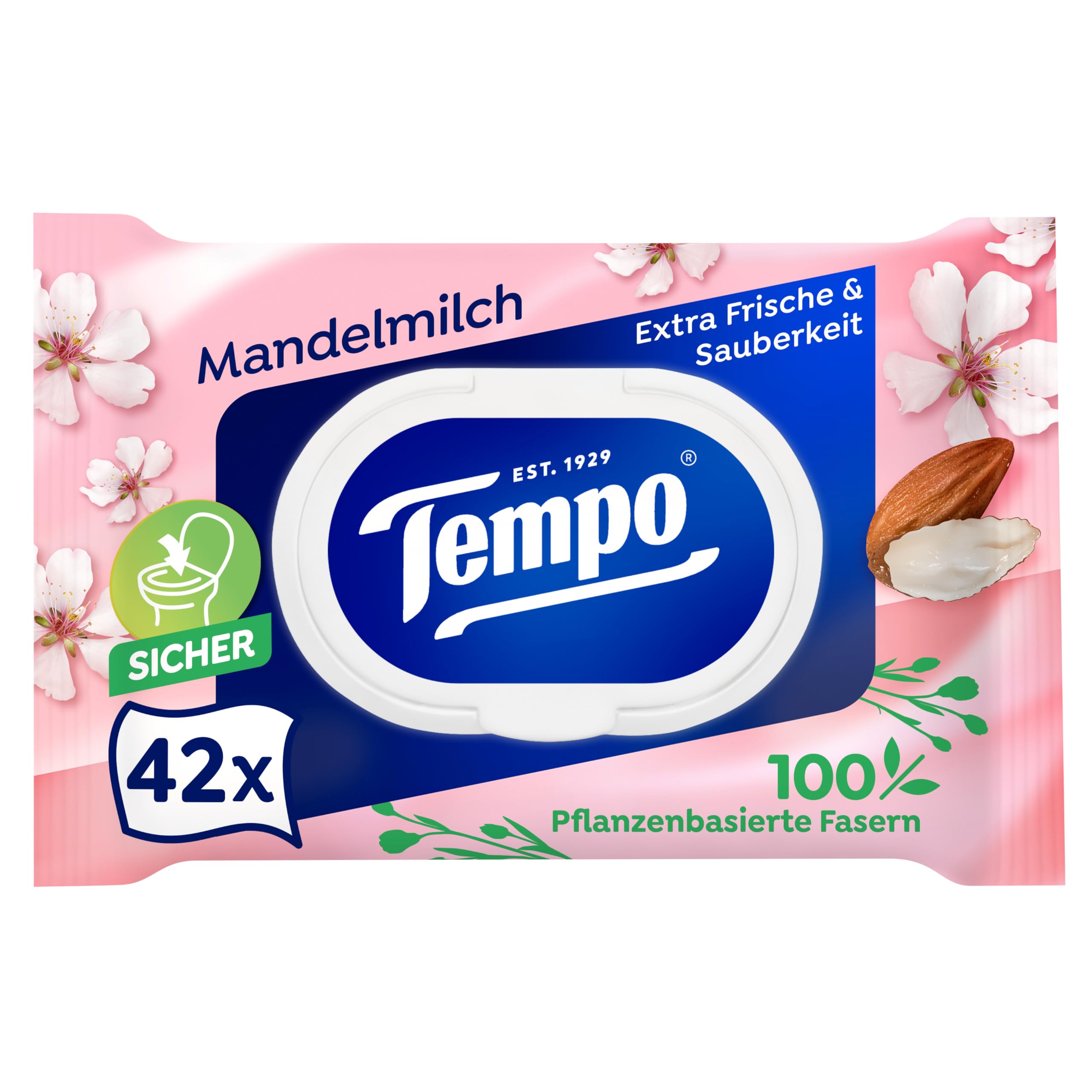 Tempo Toilettenpapier Feucht Mandelmilch & Panthenol, 16er Pack (8 x 2 x 42 Stück)