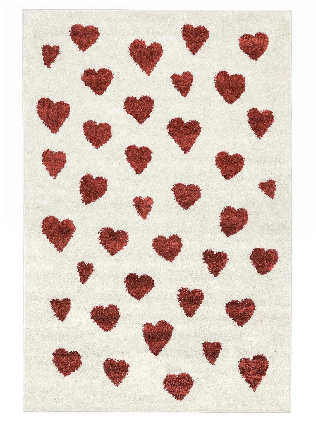 RugVista Heartbeat Kinderteppich, 140 x 200 cm, Off Weiß/Rot