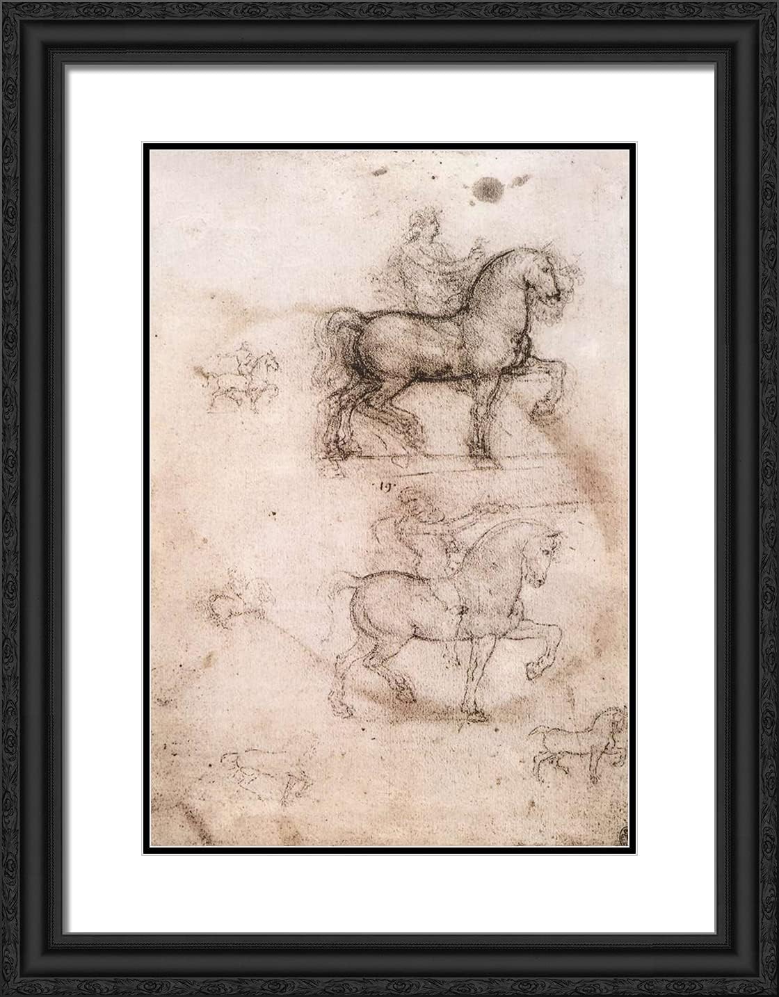 ArtDirect Da Vinci, Leonardo 19x24 Gold Ornate Framed Art Print with Double Matting Titled: Equestrian Monument