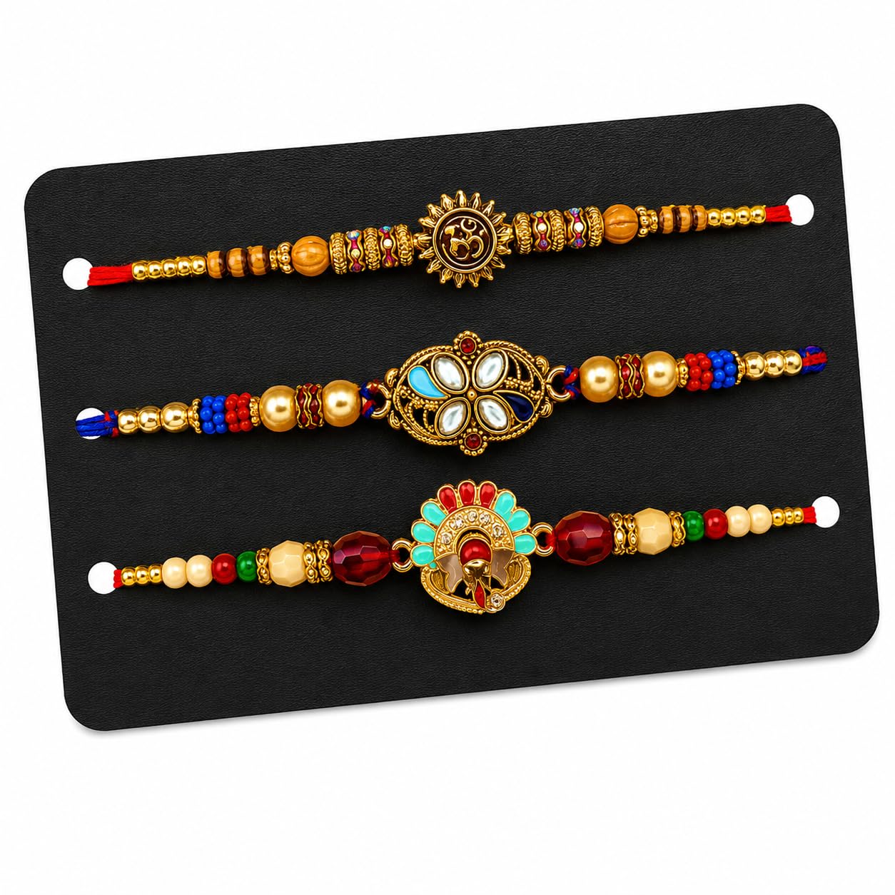 kamak Rakhi for Brother Pack of 3 | Premium Designer Rakhi Combo | Handmade Fancy Pearl Beads Religious | Raksha Bandhan Festival Gift for Bhai-picture-10