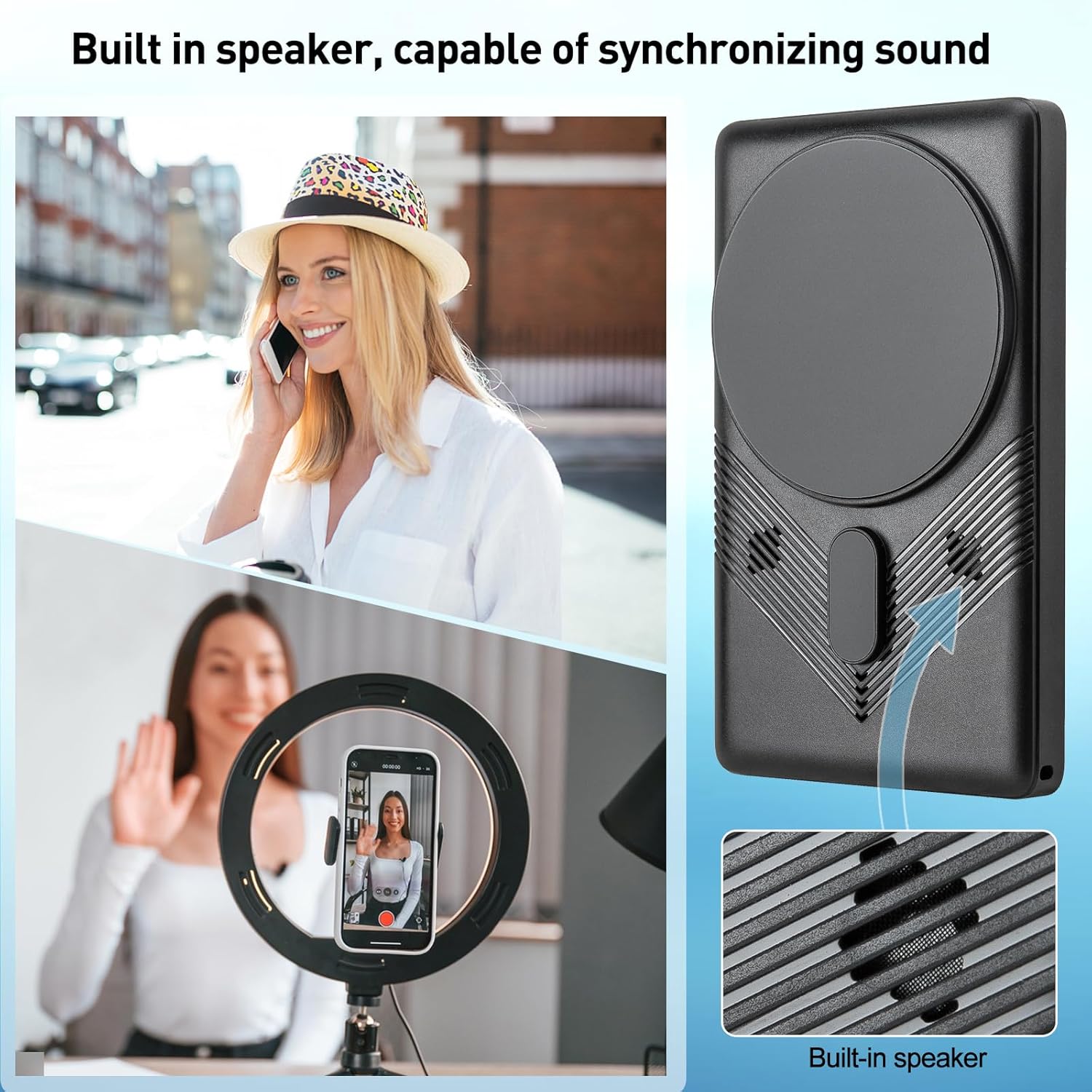 Touch Control Selfie Monitor Screen for iPhone & Android, 4" Magnetic Back Camera Monitor, Low Latency Wireless Display, 3-Level Brightness, 1500mAh for Vlog TikTok YouTube Creators (Black)