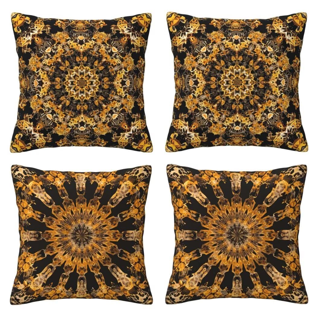 Kissenbezug 50x50 4er Set Leinen Kissenbezüge Golden Dekorative Sofakissen Zierkissen Ethnisch Couchkissen Outdoor Kissen Zierkissenbezüge Deko Kissen für Sofa Schlafzimmer Wohnzimmer Balkon -LI624