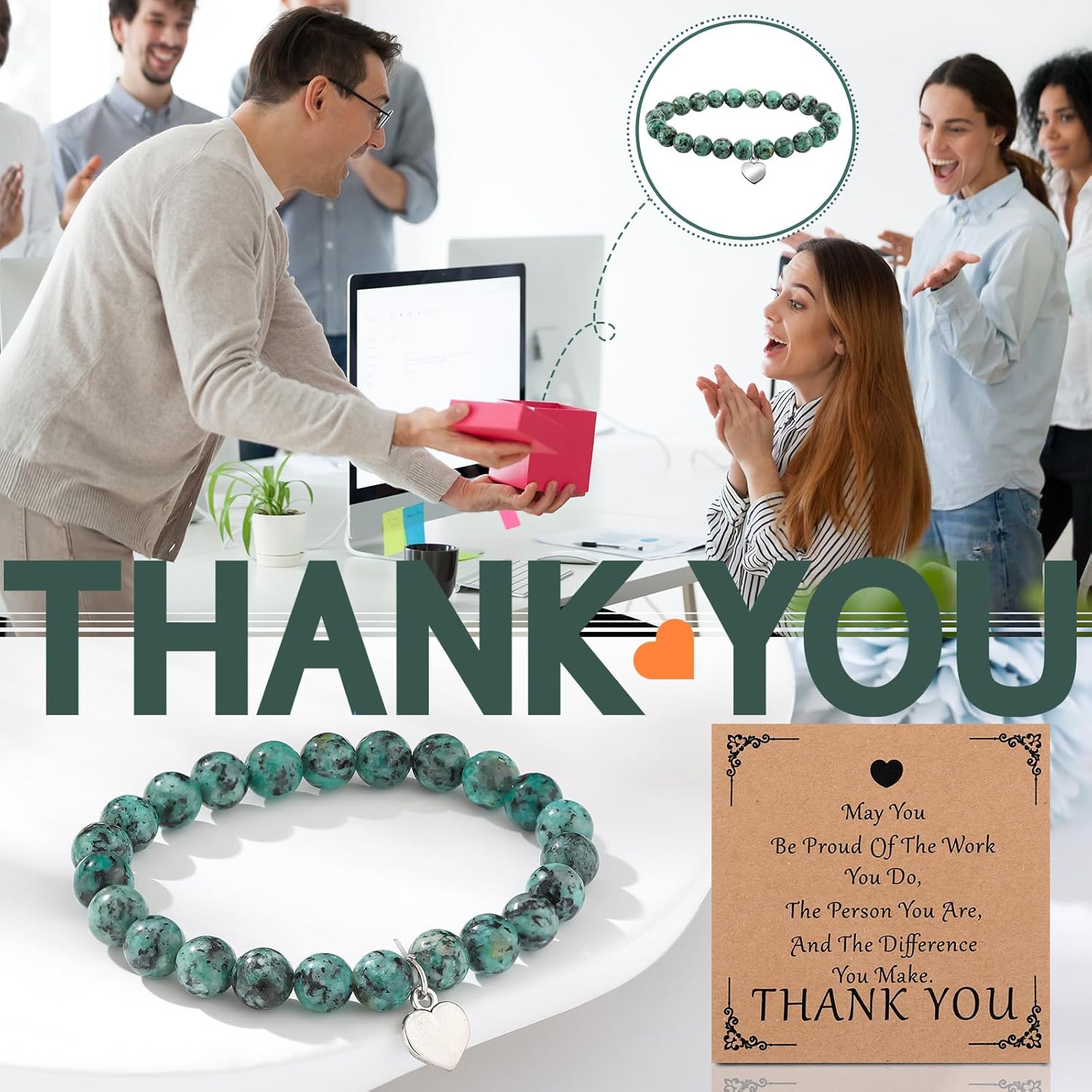 Blosssound 12 Pcs Thank You Bracelets Bulk for Women Mother's Day Employee Appreciation Gifts Teacher Appreciation Team