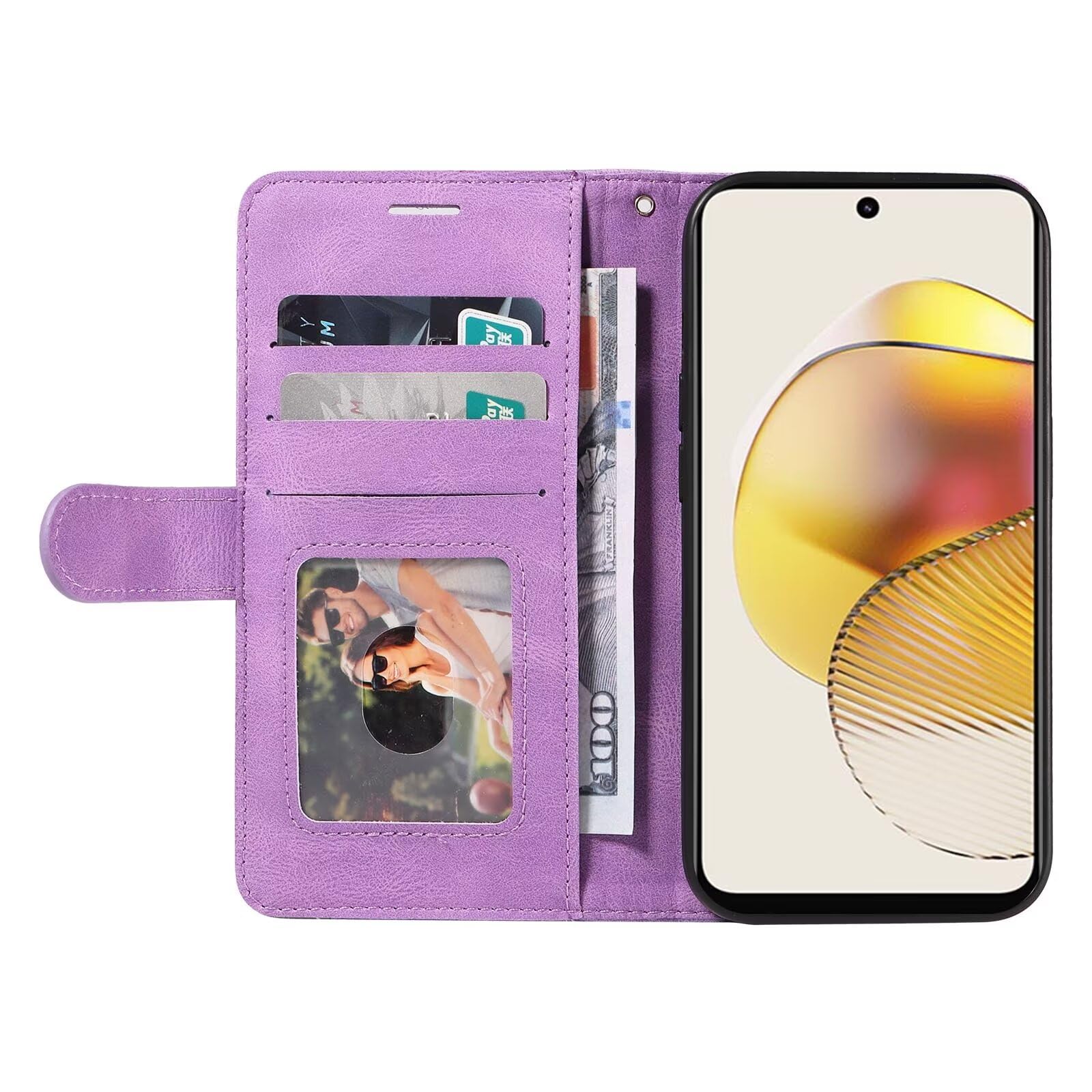 Motorola Moto E14 / Moto G04 / Moto G24 Case Protective Geometric Wallet Phone Case PU Leather Cover with Magnetic Closure Kickstand Bookstyle Folding Stand Silicone Bumper Card Holder Pouch Purple - Image 3