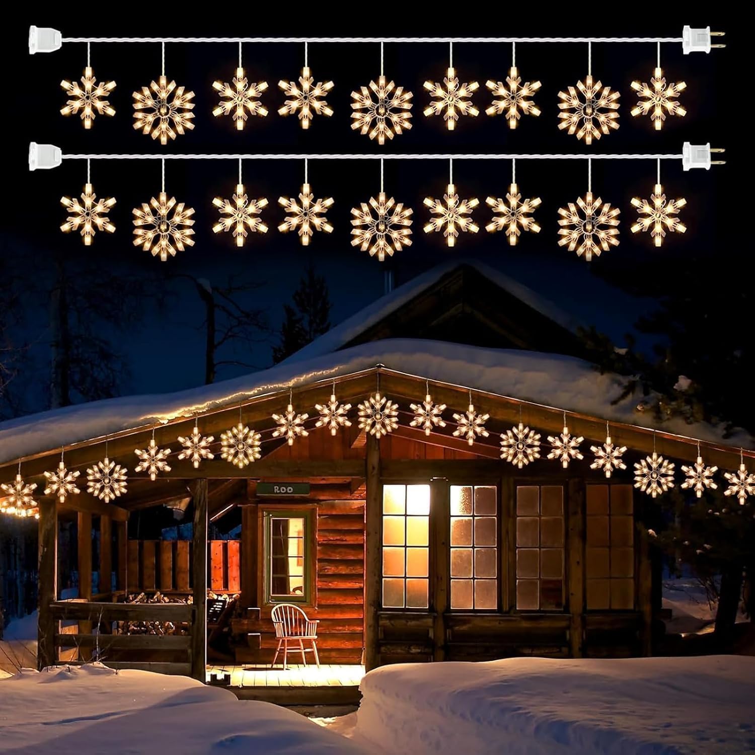 Snowflake Christmas String Lights with 9 Drops - 13ft 150 Mini Bulb Icicle Lights with Hooks, Plug-in Connectable Hanging Lights for Christmas Home Indoor Outdoor Party Wedding Holiday Décor, 2 Pack 2 PC - 9 Drops
