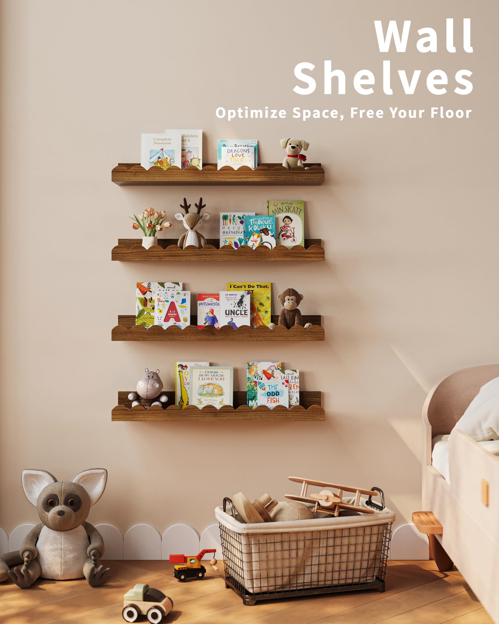 Amazon.com: Shario Nursery Book Shelves, 4-Pack Walnut Brown