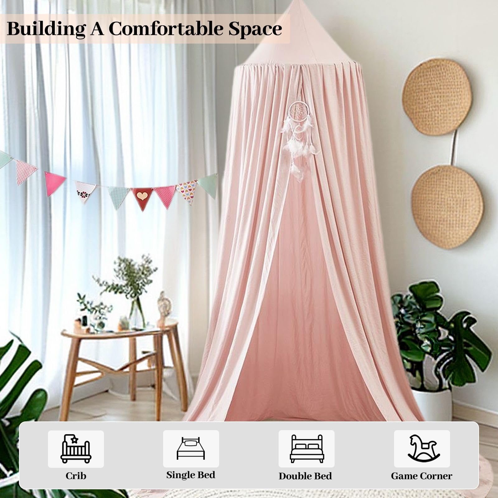 Toldo redondo para cama infantil para princesa, color rosa