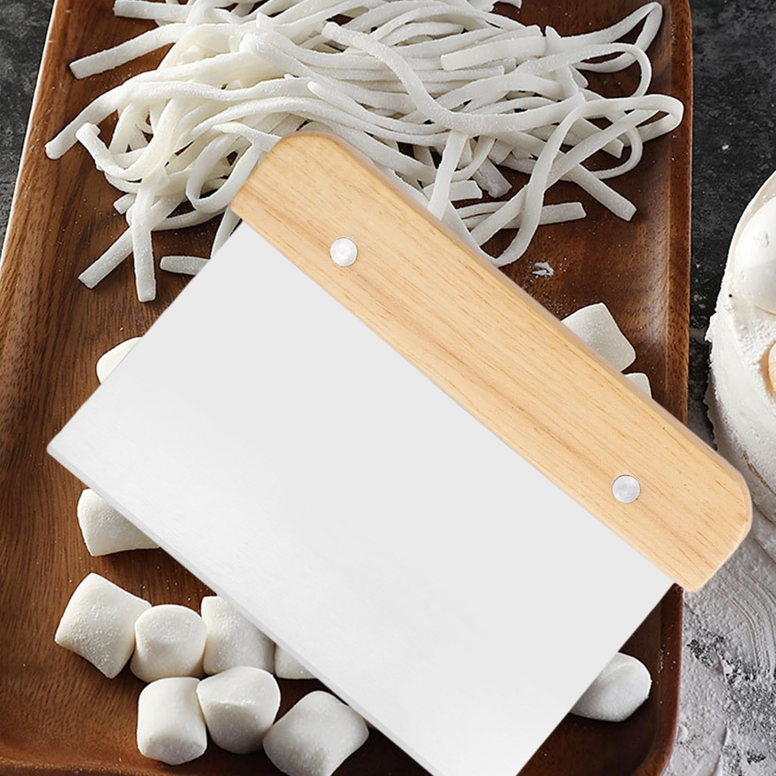 Grattoir à Pâte Acier Inoxydable 20x13 Cm – Raclette Multifonction Avec Poignées Bois, Idéal Pain, Pizza, Pâtisserie