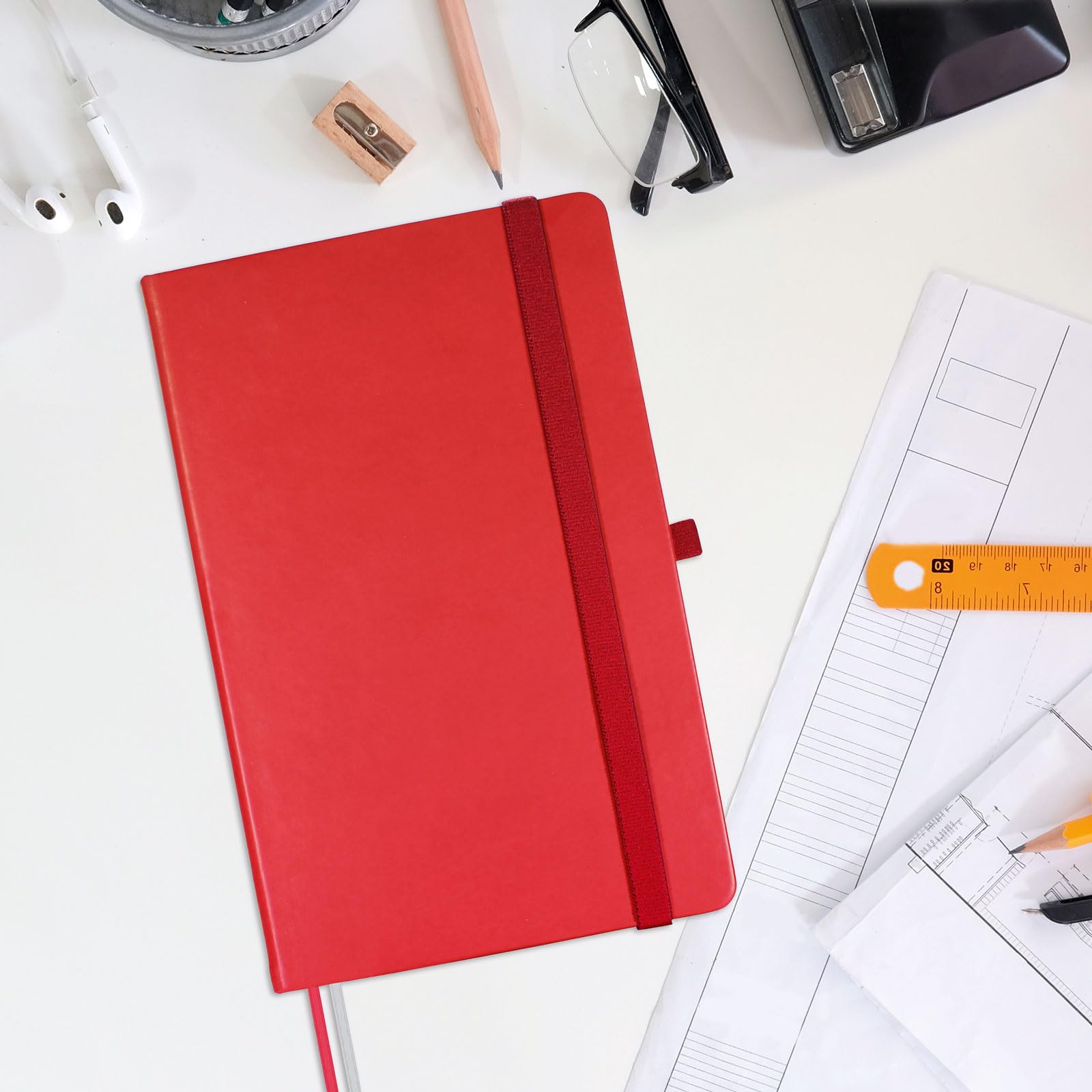 Finocam - Red Plain Class Notebook, Hard Cover, Micro-Perforated Pages, Elastic closure, Pen Loop, 192 Pages - Image 2