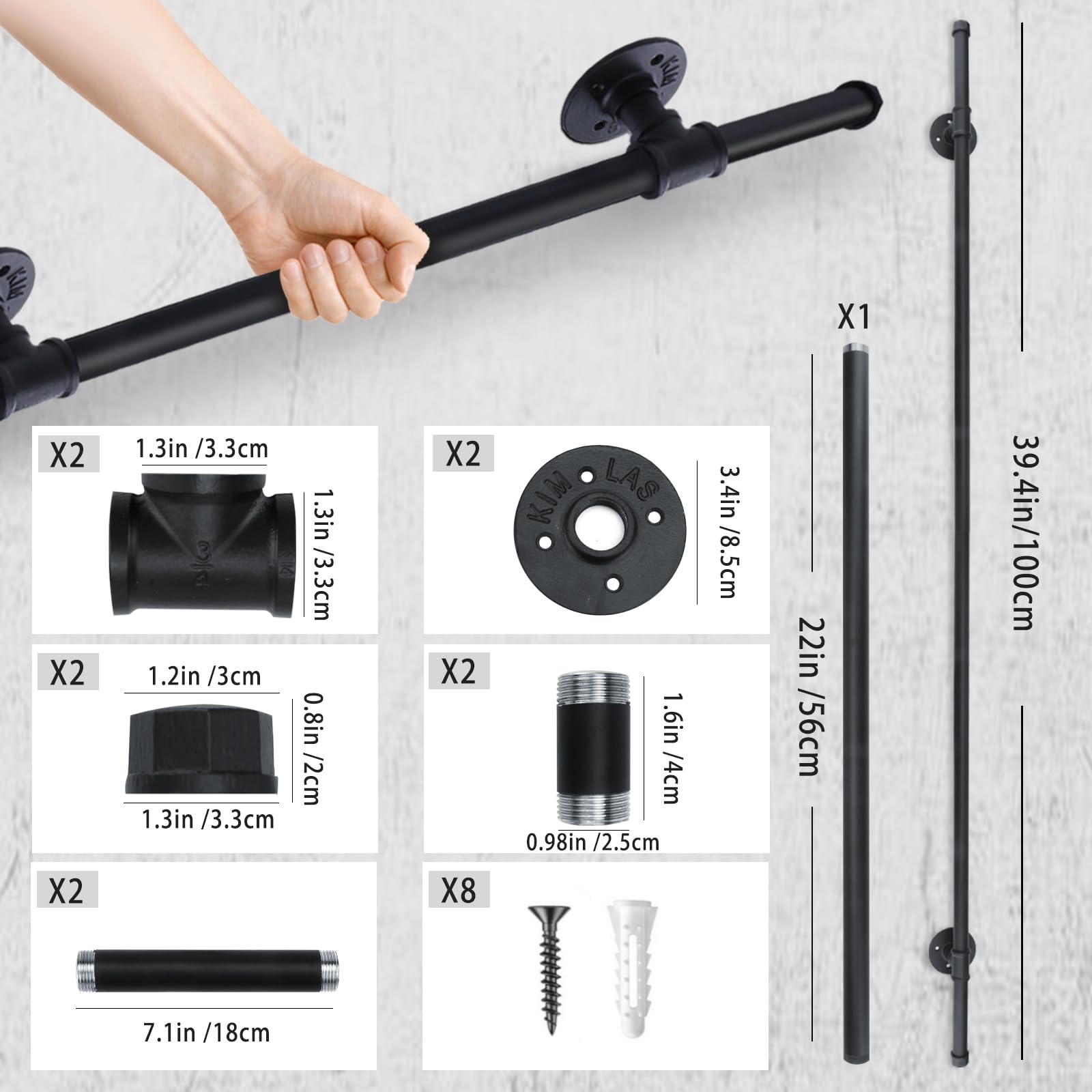 AMLOOPH Banister Handrails for Stairs 1m Hand Rails, Black Bannister Rail, Wall Mounted Stair Banister With Fittings - Image 4
