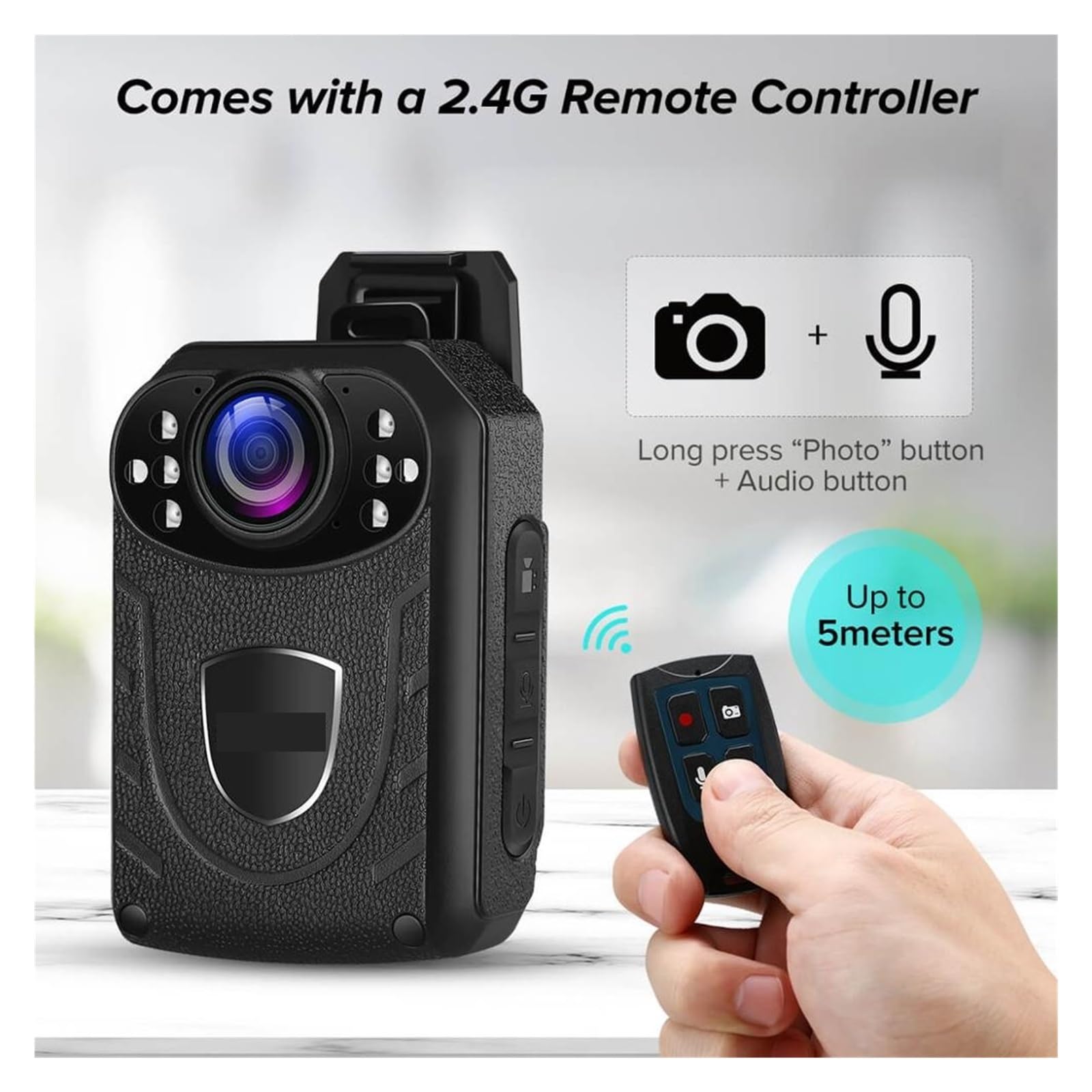 Body Camera, KJ21 BodyCamera HD1296P Telecamera della polizia aggiornata Mini telecamera di sorveglianza montata sul corpo Obiettivo esterno for visione notturna(Only Camera)