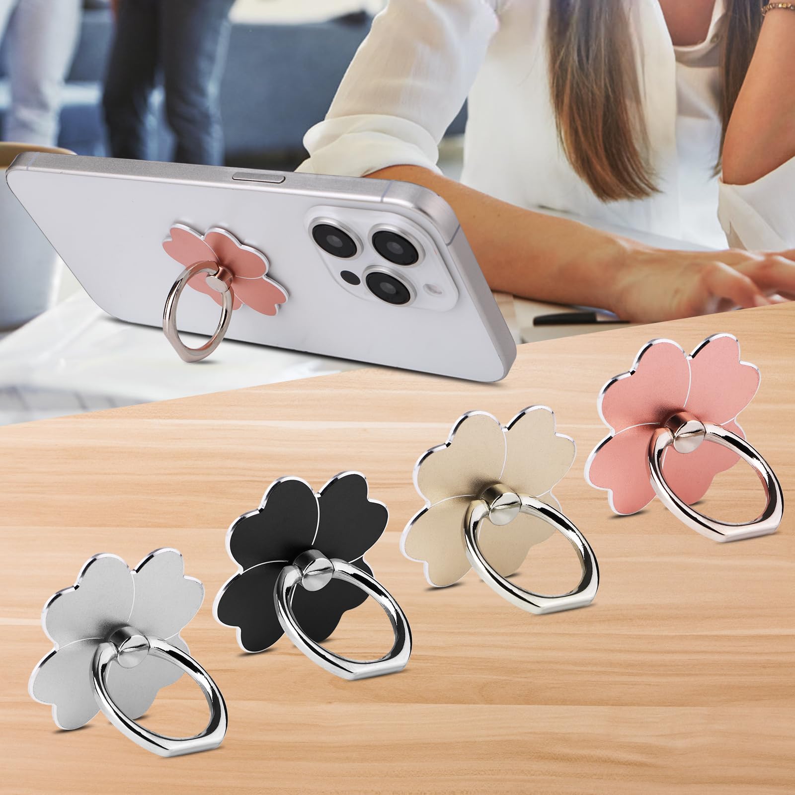 4 soportes de anillo para teléfono celular, soporte de anillo para teléfono celular, rotación de 360 grados y ángulo de 180° ajustable, soporte de metal para teléfonos inteligentes