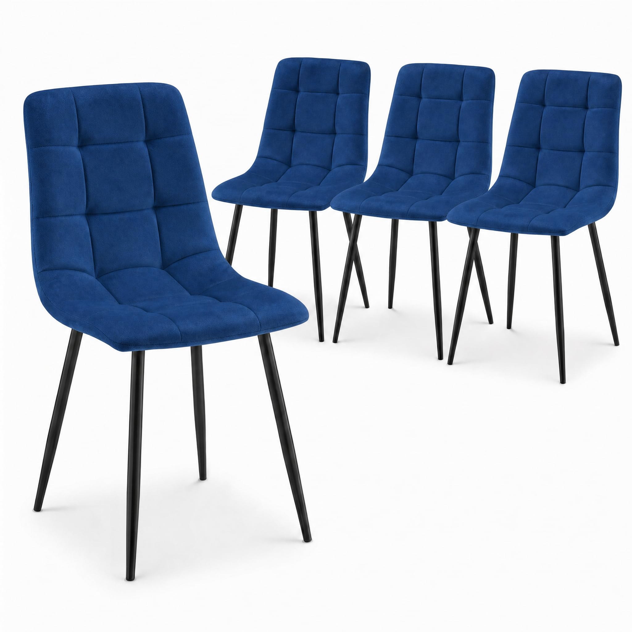 Bravich Velvet Embossed Dining Chairs Set of 4, Blue Upholstered Textured Fabric Dining Room Chairs with Metal Legs, Padded Modern Kitchen Chairs for Bedroom and Vanity