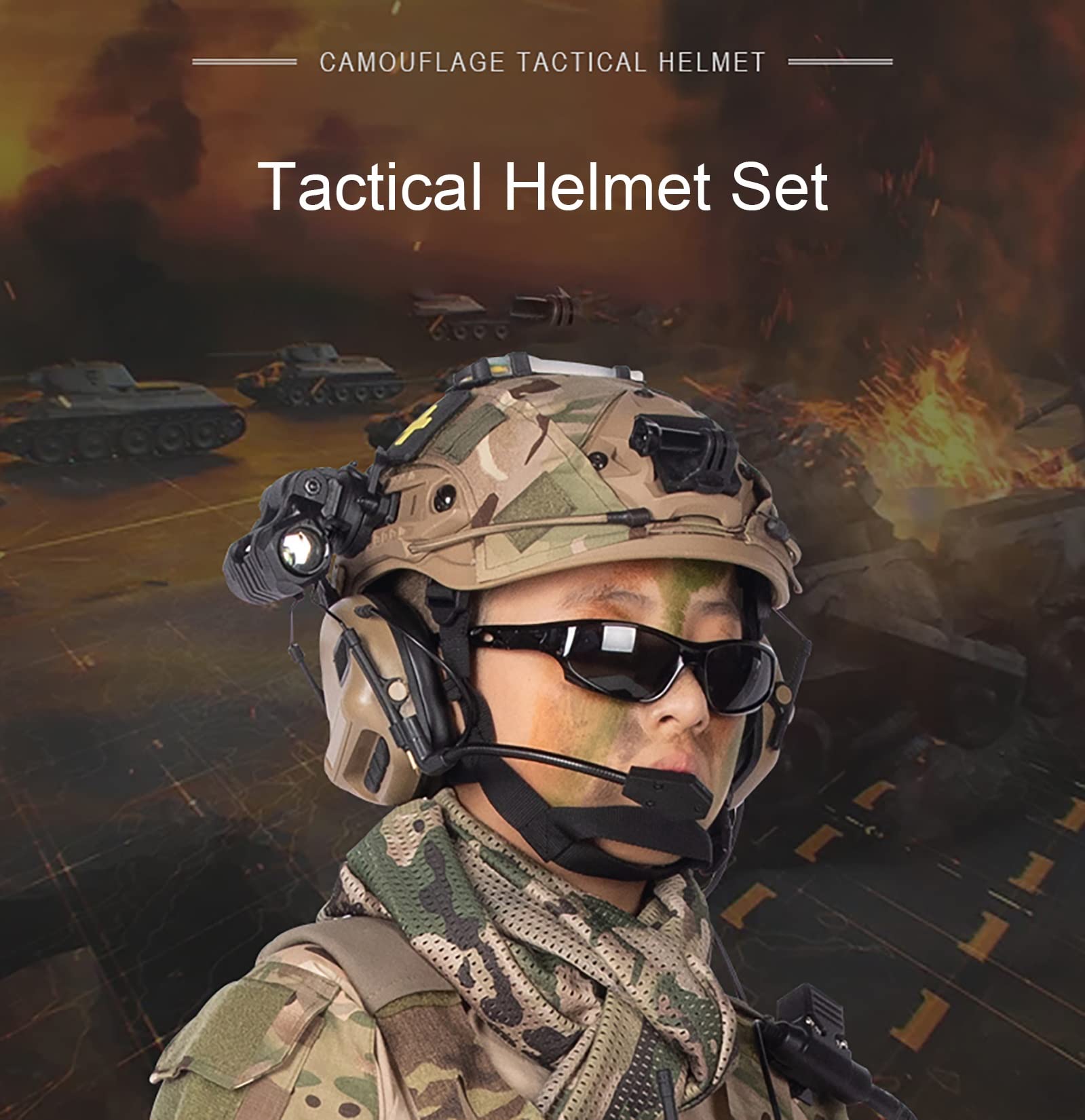 Fast tactics ヘルメット エアソフト セット Cs ゲーム セット タクティカル ゴーグル テレスコープ モデル付き EPP パッド 屋外  CS ペイントボール ハンティング コスプレ ハロウィン