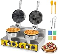 Dyna-Living 2400W Commercial Double Head Waffle Maker - Non-Stick Stainless Steel Waffle Iron for Restaurants & Home