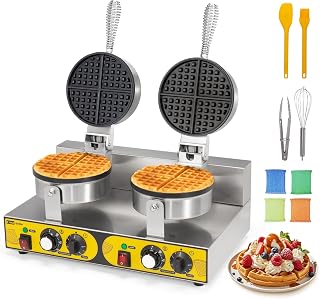 Dyna-Living 2400W Commercial Double Head Waffle Maker - Non-Stick Stainless Steel Waffle Iron for Restaurants & Home