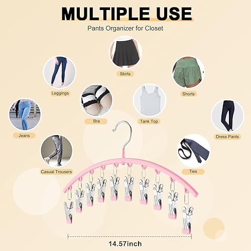 Miniatura 4 de Organizador de leggings para armario, perchas de metal para pantalones de yoga, paquete de 4 con 10 clips con capacidad para 40 leggings,