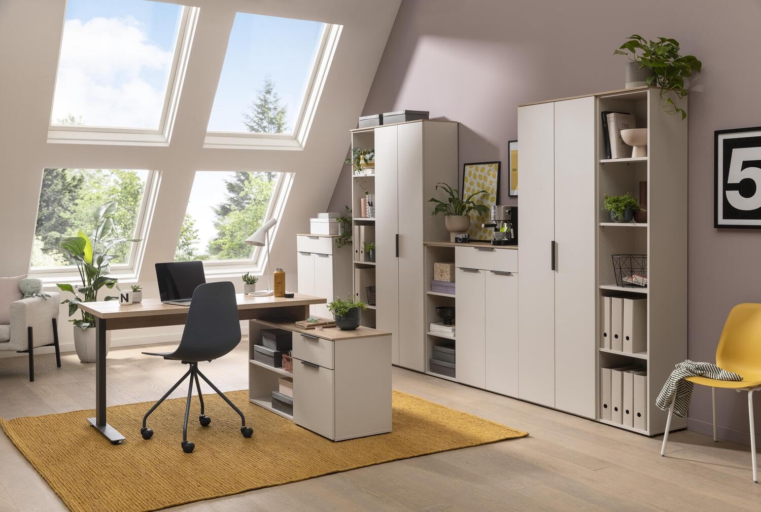 Composad | Libreria della Linea PRONTO con 5 Ripiani, Libreria per Ufficio e Home Office, Libreria Alta (LxAxP): 40x201,8x35,5 cm, Grigio Cashmere Topmatt e Rovere Mielato, Made in Italy