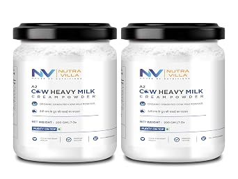 Nutravilla A2 Cow Heavy Cream Powder | Nutrient-Rich, Delicious Dry Cream Perfect For Coffee, Cake, Dessert, And Recipes, Keto-Friendly, Non-Gmo, Gluten-Free | 2 Jars Of 200 Grams Each