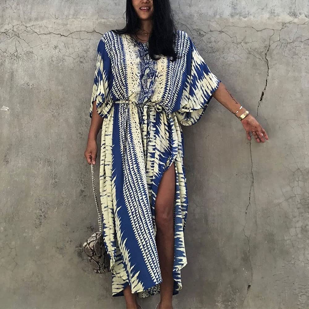 Jecarden Długa sukienka kaftanowa kaftan maxi sukienka damska na co dzień boho letnia sukienka maxi kaftan nocna odzież plażowa okrycie szlafroki dla kobiet pań