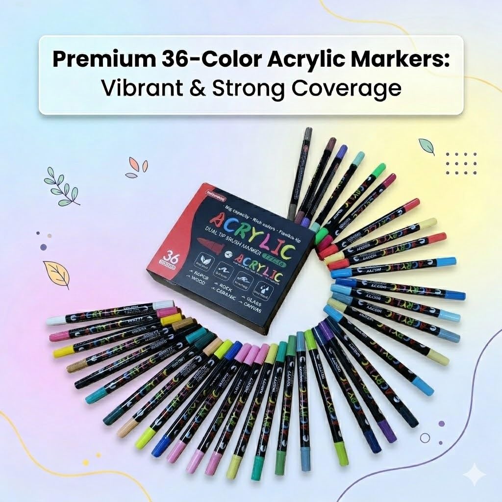 Zestaw 36 kolorowych pisaków akrylowych, wodoodporne, 1-6 mm, markery akrylowe z podwójną końcówką, do albumu fotograficznego, akcesoriów do scrapbookingu, papieru, drewna, szkła, kamieni