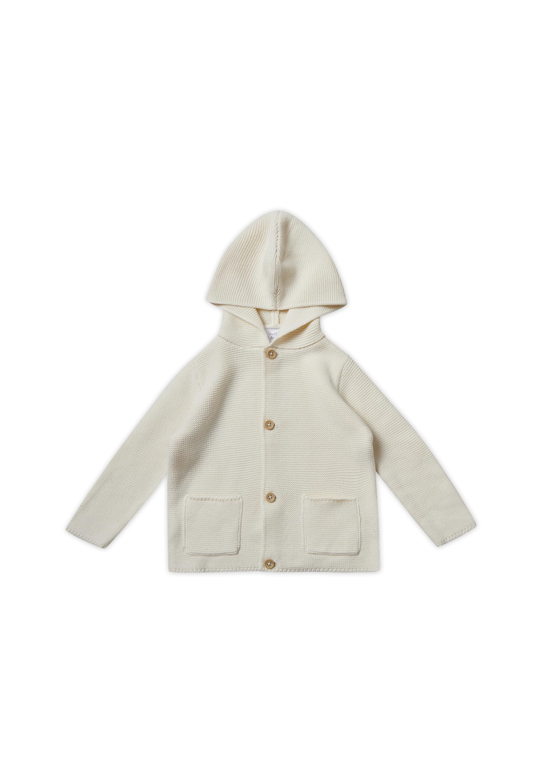 Stellou & friends 100% Cotton Hood Unisex Cardigan for Babies and Children Ages 0-6 Years White