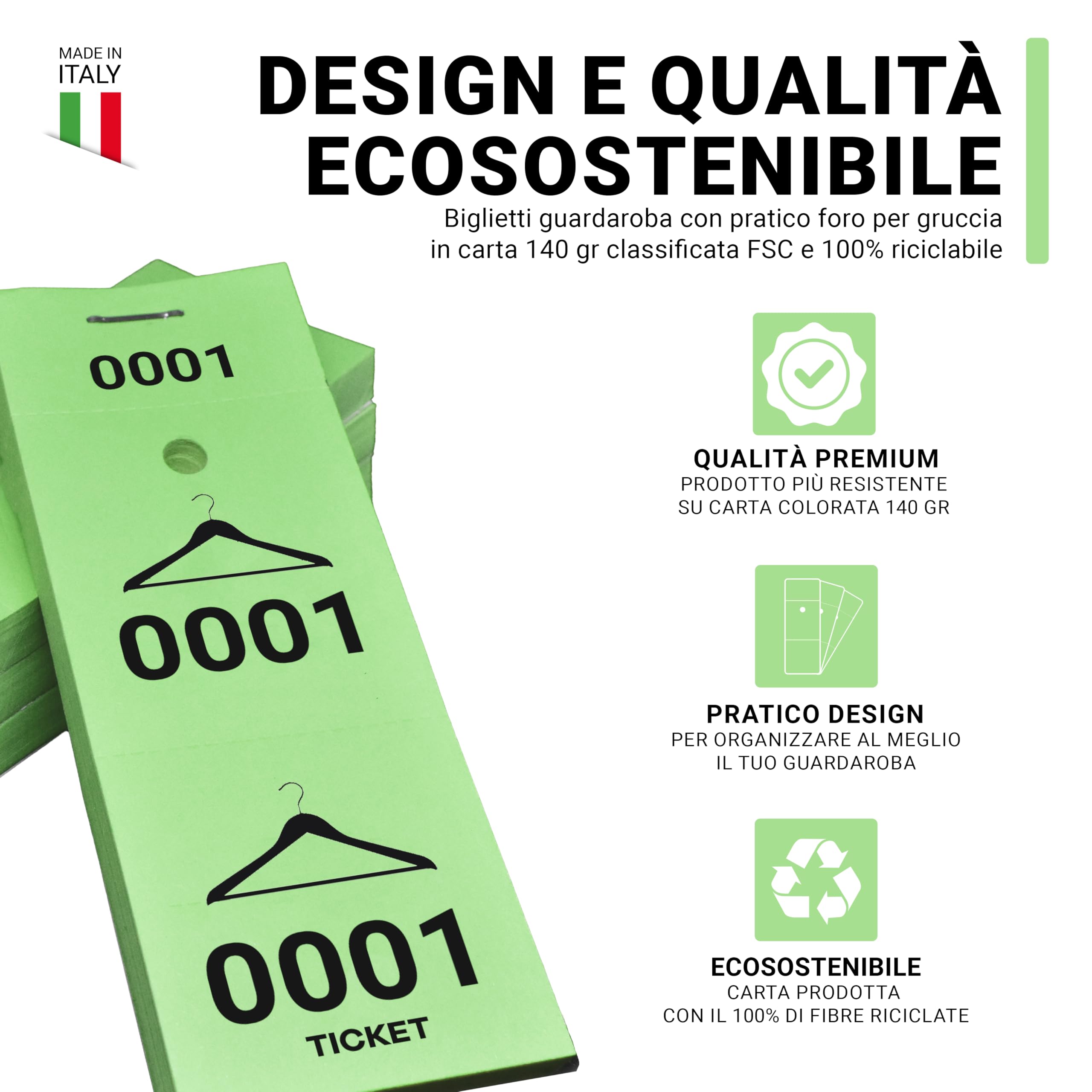 Biglietti Guardaroba Numerati 500 Pz - Formato 12x4.5 Cm, Carta 140g, Con Foro Per Gruccia, Verde - Foto 7