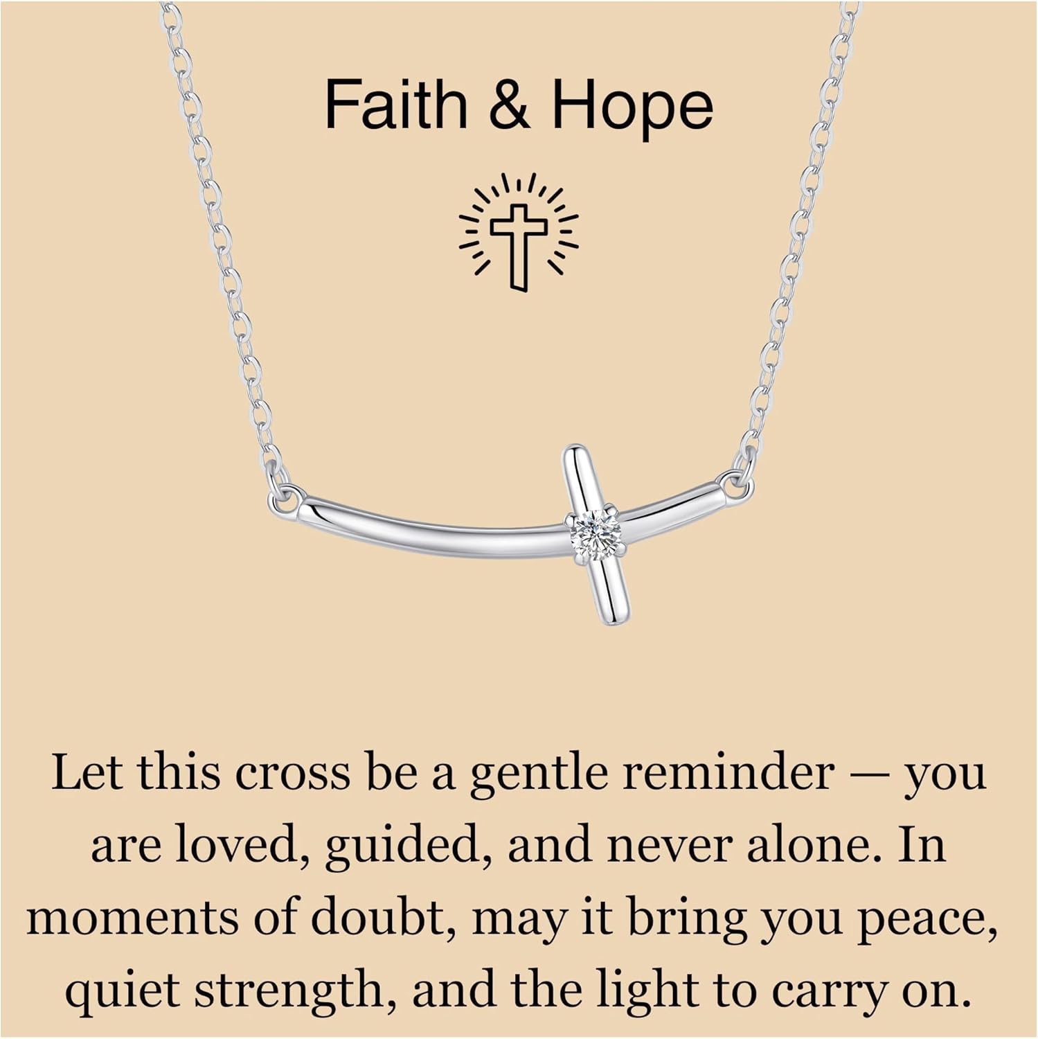 GAVU 925 Sterling Silver Sideways Cross Necklace for Women, Curved Cross Pendant Confirmation Necklace