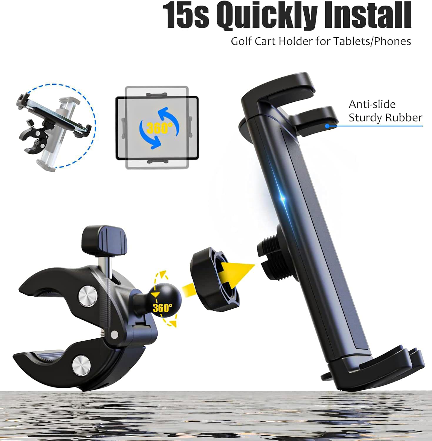 Supporto per tablet da manubrio, per scooter elettrico/mountain bike, passeggino/barca, supporto per tablet da 4 a 12,9 pollici, per cellulare e tablet, iPad Pro/Air/Mini, Galaxy, iPhone