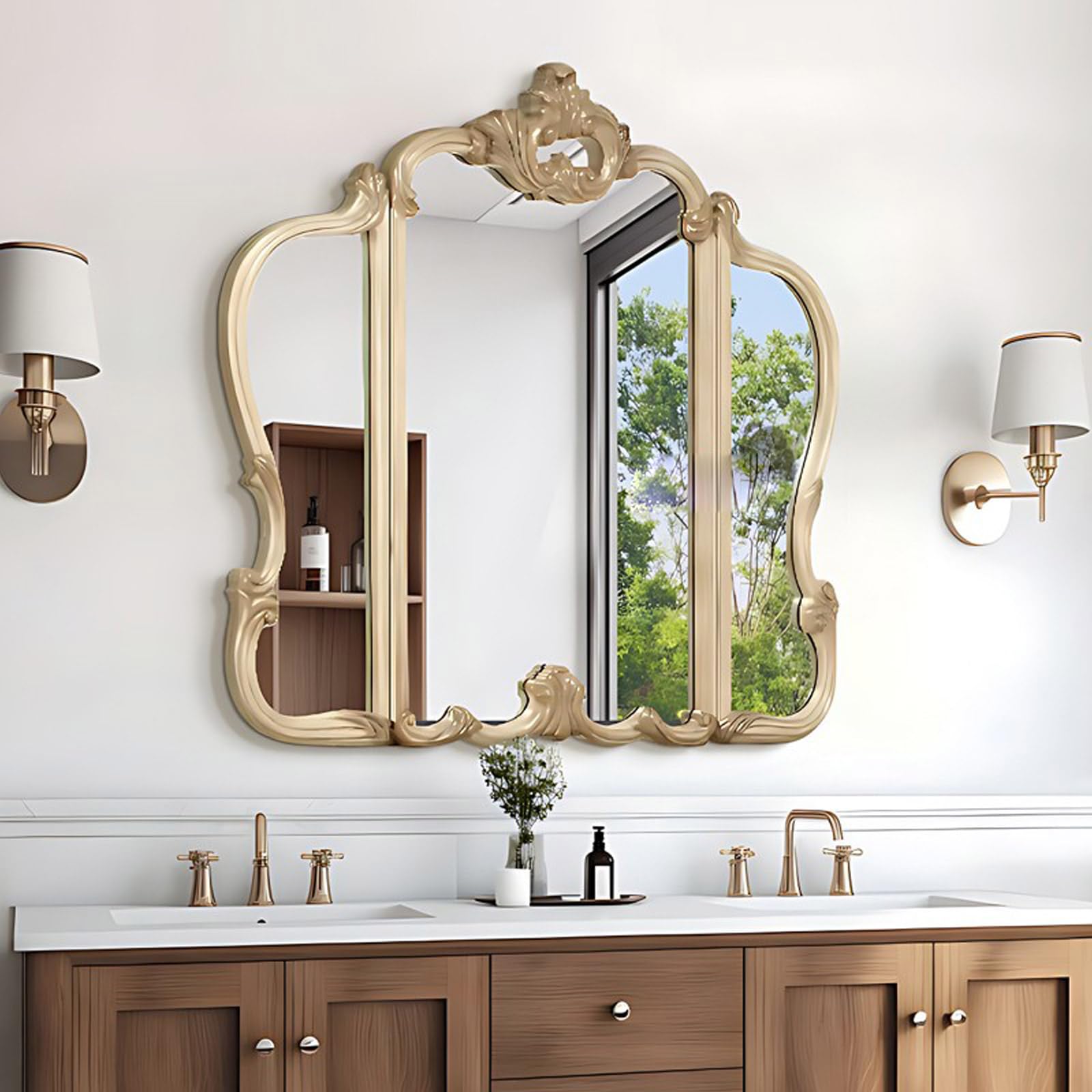 Amazon.com: ZOCWJK Retro Tri-fold Vanity Mirror, Wall-Mounted for