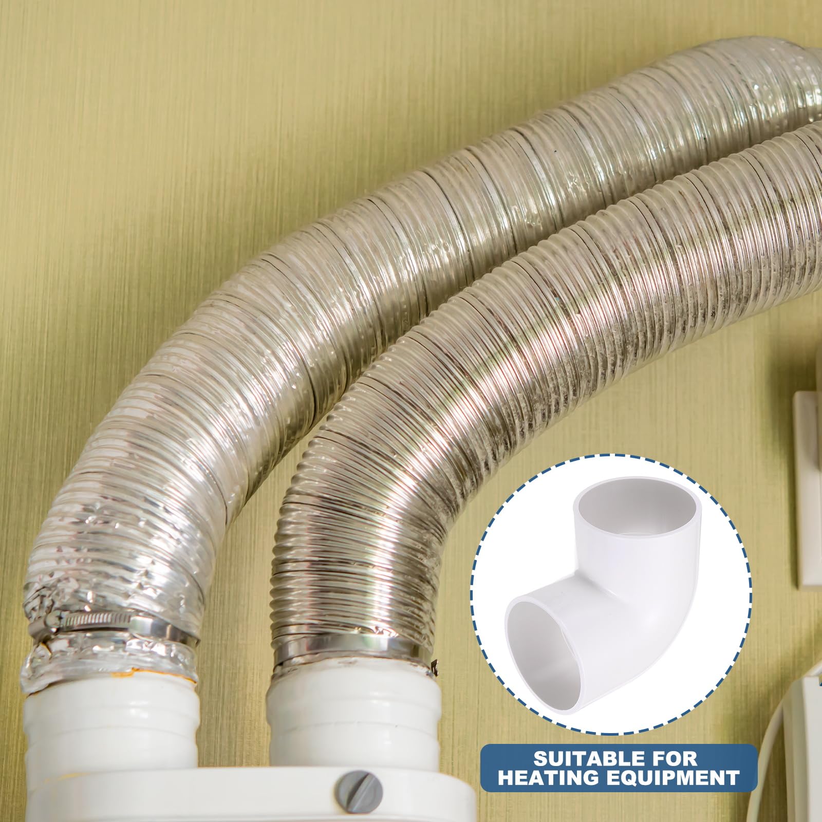 PATIKIL Codo de conducto de 90 grados de 5" de diámetro exterior,2 Piezas,conector de manguera de PVC plástico, para sistemas de conductos de ventilación o tuberías rectas DIY hogar,Blanco