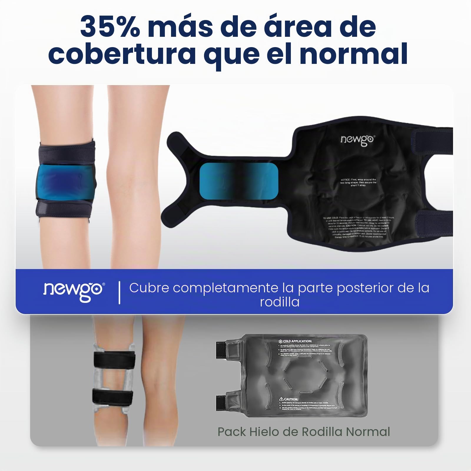 NEWGO Rodillera de Hielo con Gel Frío para Rodilla | Reutilizable Terapia Caliente y Fría - Alivio para Dolor de Rodilla, Lesiones, Hinchazón y Cirugía (Negro)