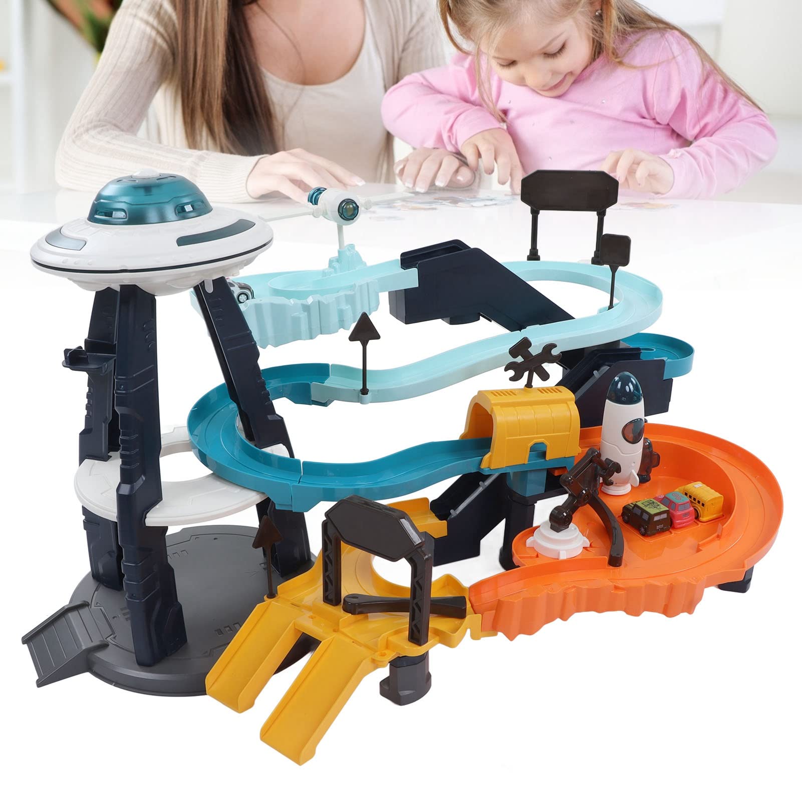 Giochi da Costruzione Macchinine da Corsa Piste da Corsa per Bambini Avventura Ferroviaria Giocattolo Avventura Spaziale Playset con 43 Accessori per Bambini sopra i