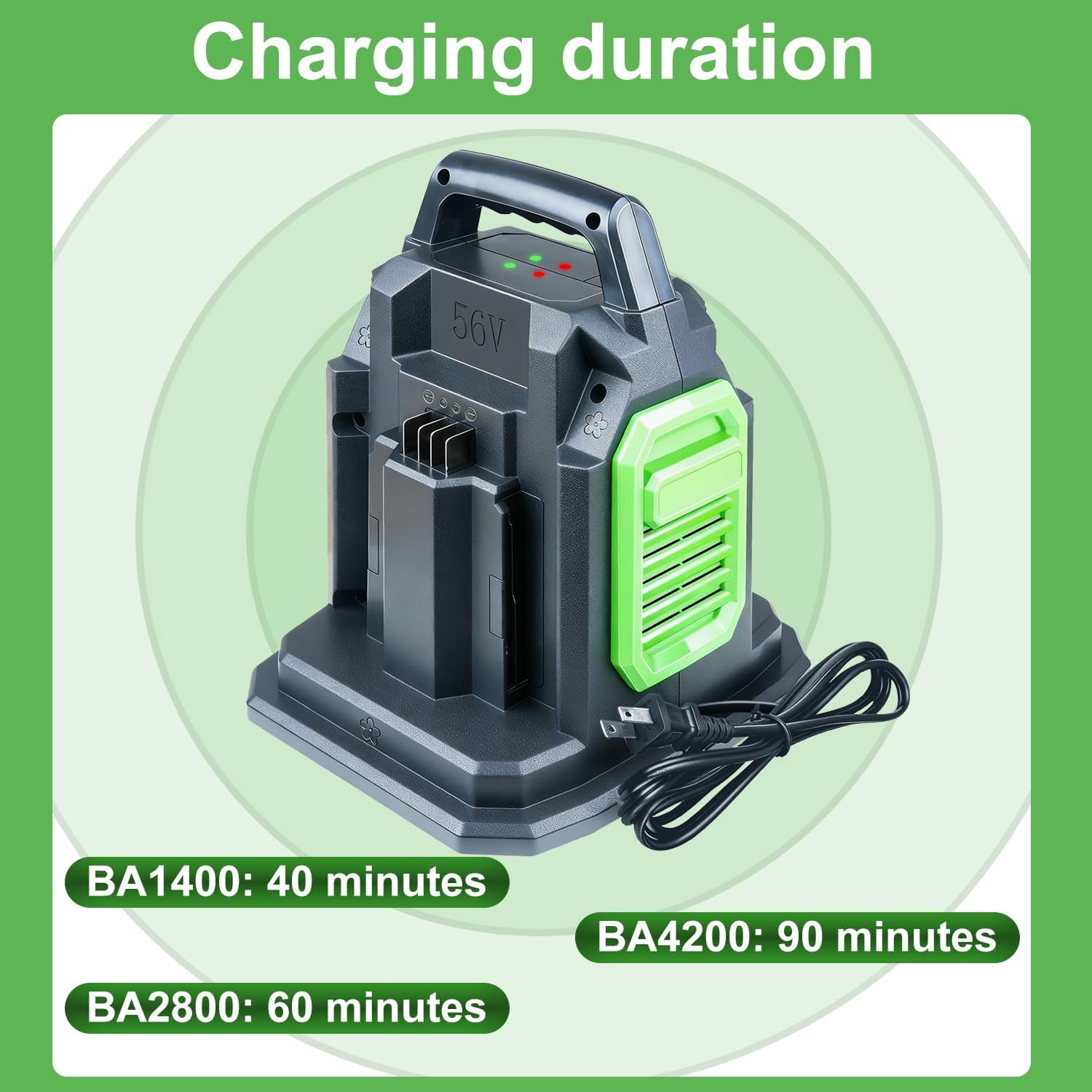 DTK Replacement for EGO 56V Dual Battery Charger Lithium-ion Dual Port BA2800 BA4200 BA1400 CH3200 CH5500 CH2800D