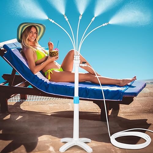 VsMon-Fri Sistema Mister, sistema de refrigeración por nebulización de soporte, tres boquillas de repuesto portátiles, niebla flexible para patio,