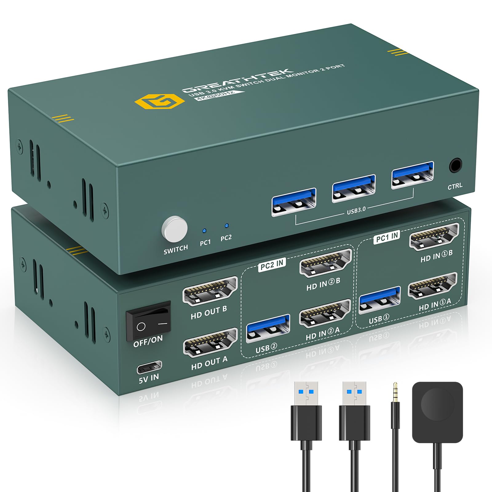 Commutateur KVM HDMI 2 PC 2 Moniteurs 4K 60Hz – USB 3.0 – Bouton Et Télécommande – Plug & Play