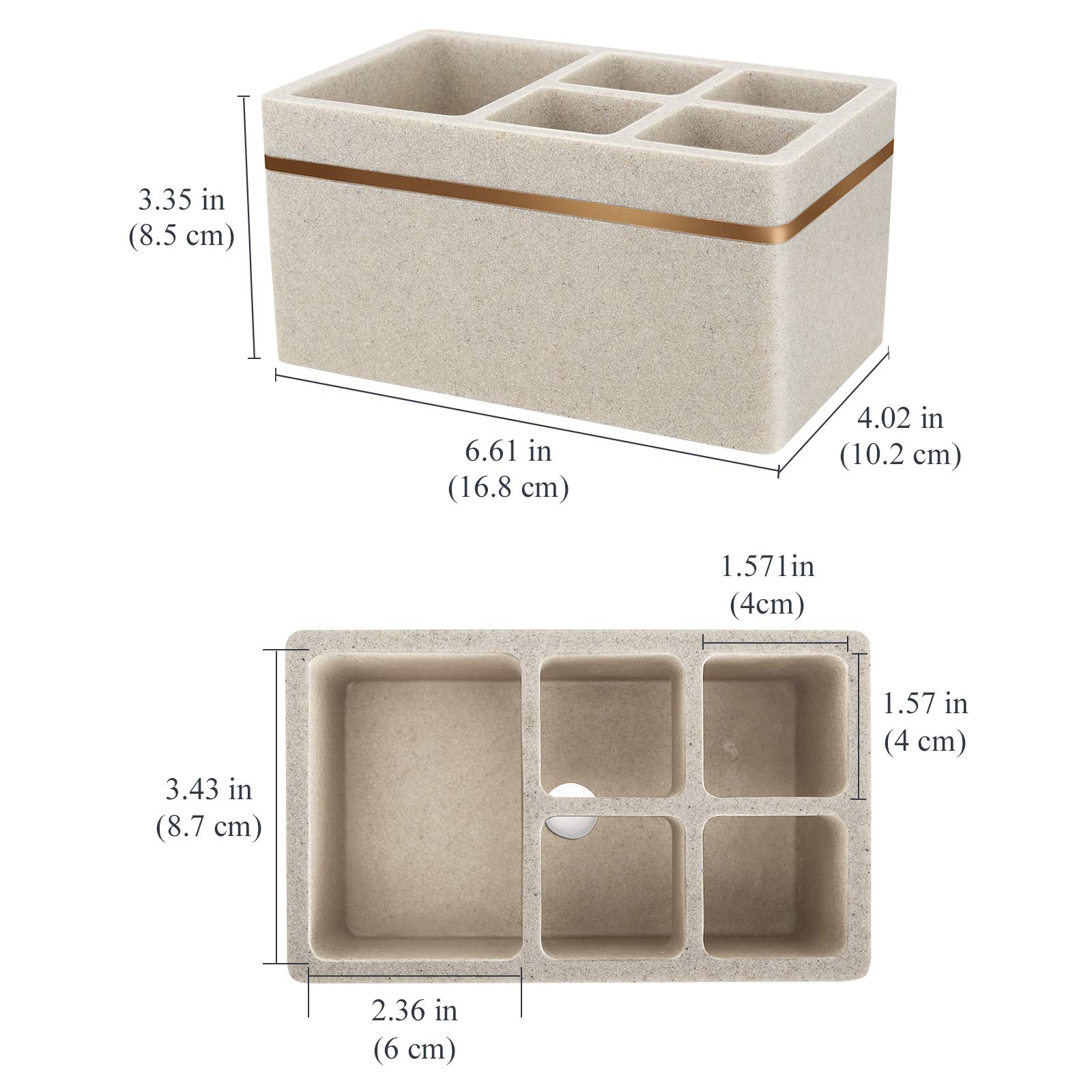 Shinowa Portaspazzolino Grande (5 Slot per Spazzolino da Denti), Supporto per Dentifricio Portaspazzolini Elettrico da Bagno Moderno in Resina con Foro di Drenaggio Decorativo Filo d'oro - Kaki