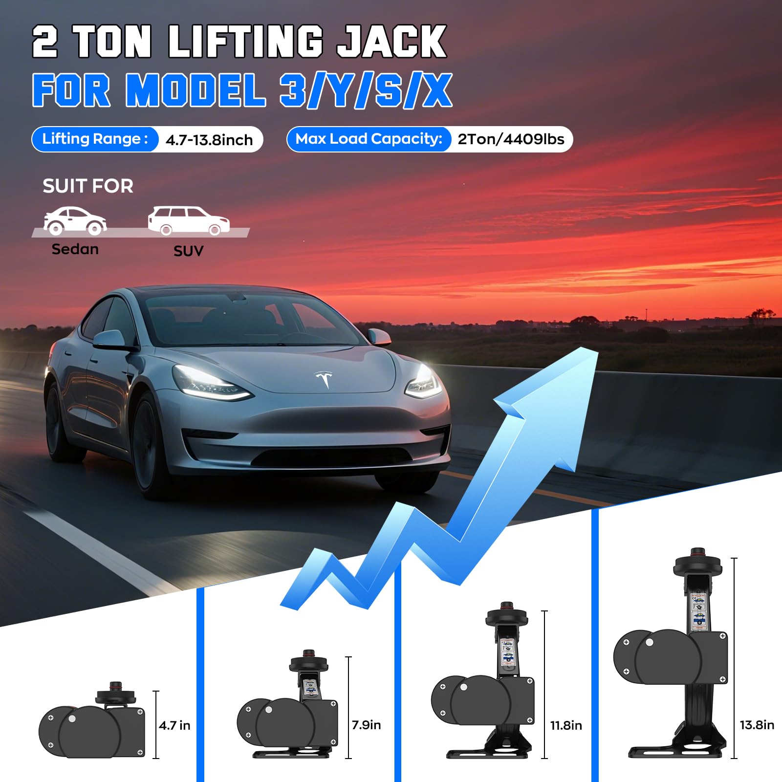 IMAYCC Elettrica Cric Per Auto 2T, Universale Cric Auto per Tesla 3/Y/X/S Con Tampone In Gomma, Cric Portatile Con Chiave Per Dadi Ruota, Kit Emergenza Auto Tesla Manutenzione e La Riparazione