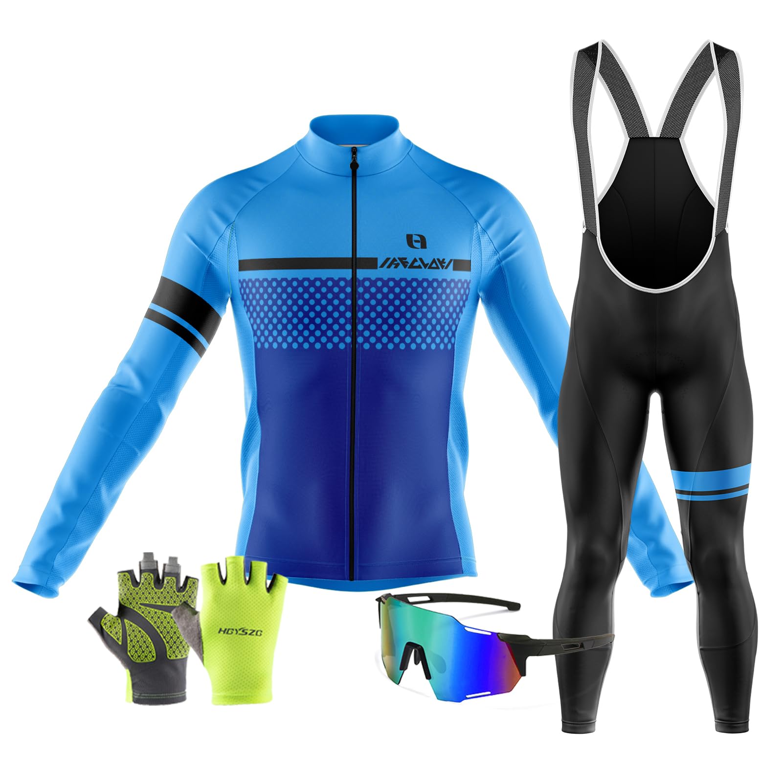 HECLOK Cycling Jersey Men Set Bib Shorts Set Breathable Quick Dry Summer Mountain Bike Bicycle Suit Team Racing Uniform Clothes＋Cycling Windproof Goggles (TYP-5,5XL)