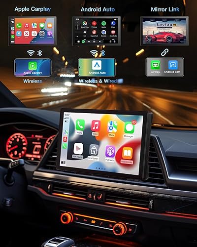 Miniatura 2 de Pantalla táctil inalámbrica Carplay con cámara de tablero 4K Apple Carplay portátil y estéreo Android Auto para automóvil, receptores de audio para