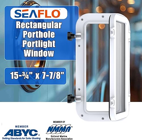 Miniatura 2 de SEAFLO Ventana rectangular para ojo de buey con plástico ABS y vidrio tintado, 16 x 8 pulgadas (blanco)