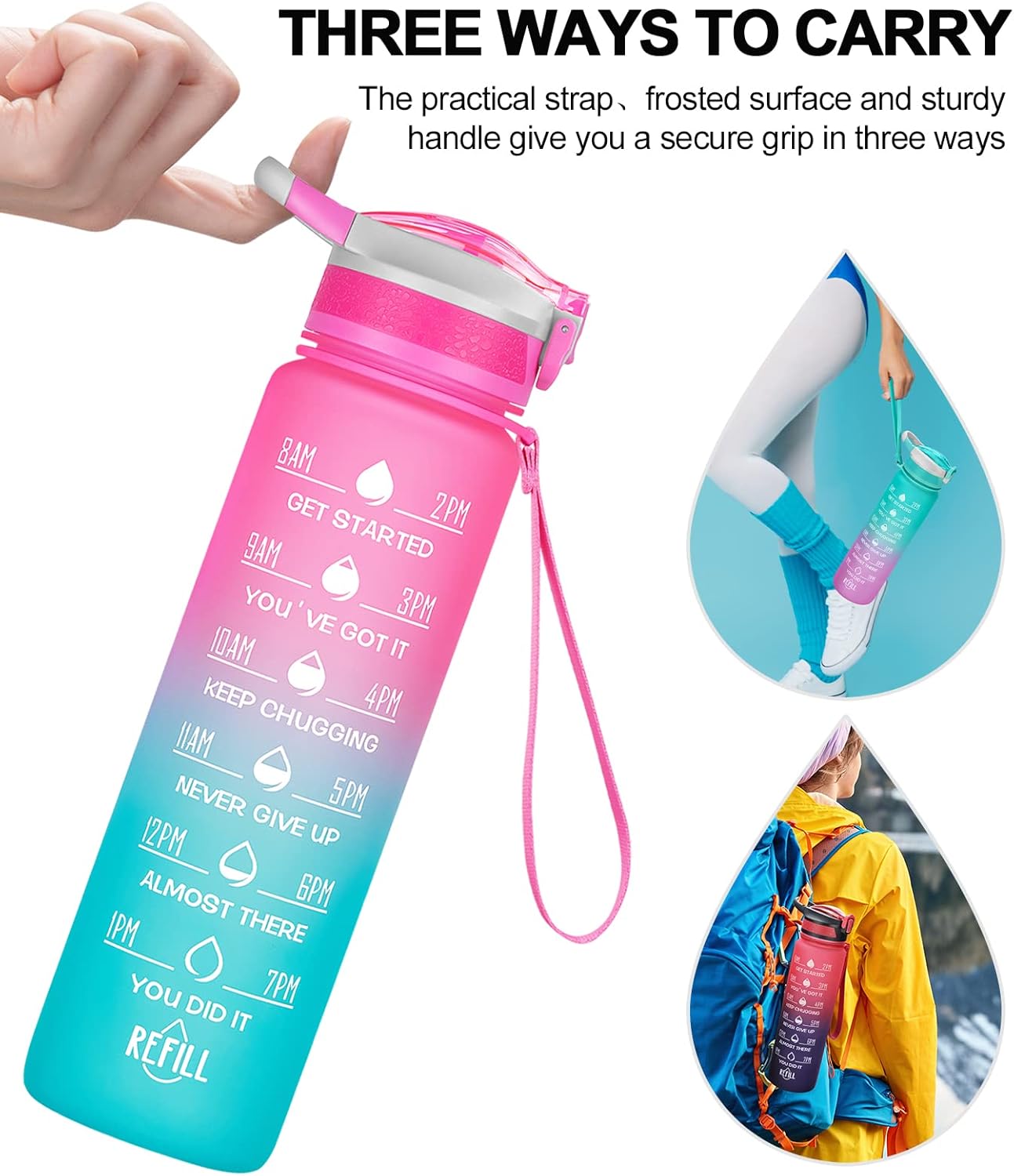 Water Bottles, 32oz Water Bottles with Times to Drink, BPA Free Tritan Water Jug, Leakproof Water Bottle with Straw and Safety Lock, Motivational Water Bottle Ensure You Drink Enough Water Every Day : Sports & Outdoors