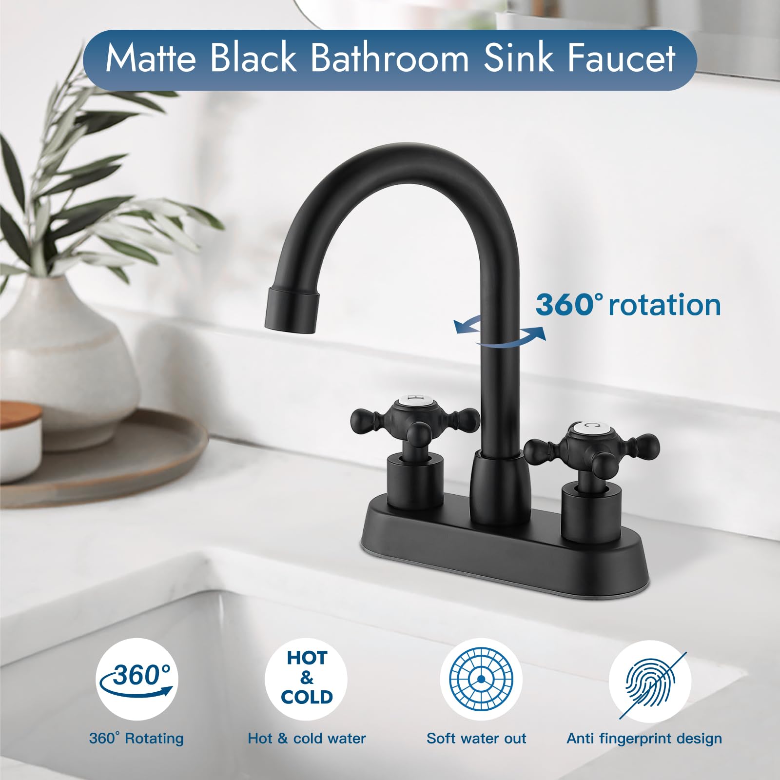 4 Inch Centerset Bathroom Faucets Double Cross Handle Bathroom Sink Faucet Deck Mounted Vintage RV Farmhouse Vanity Basin — view 2