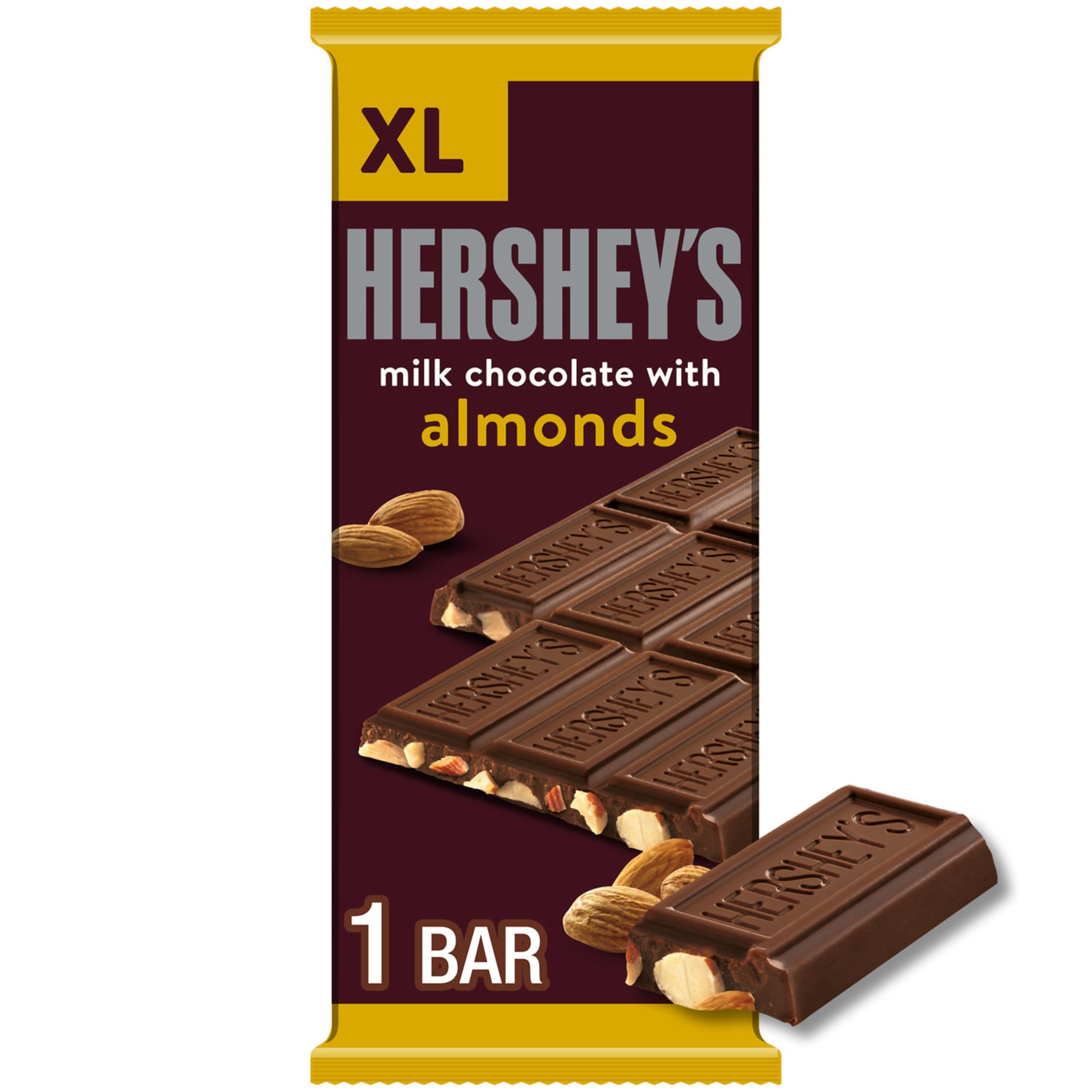 HERSHEY'S Milk Chocolate with Almonds XL, Candy Bar, 4.25 oz (16 Pieces)