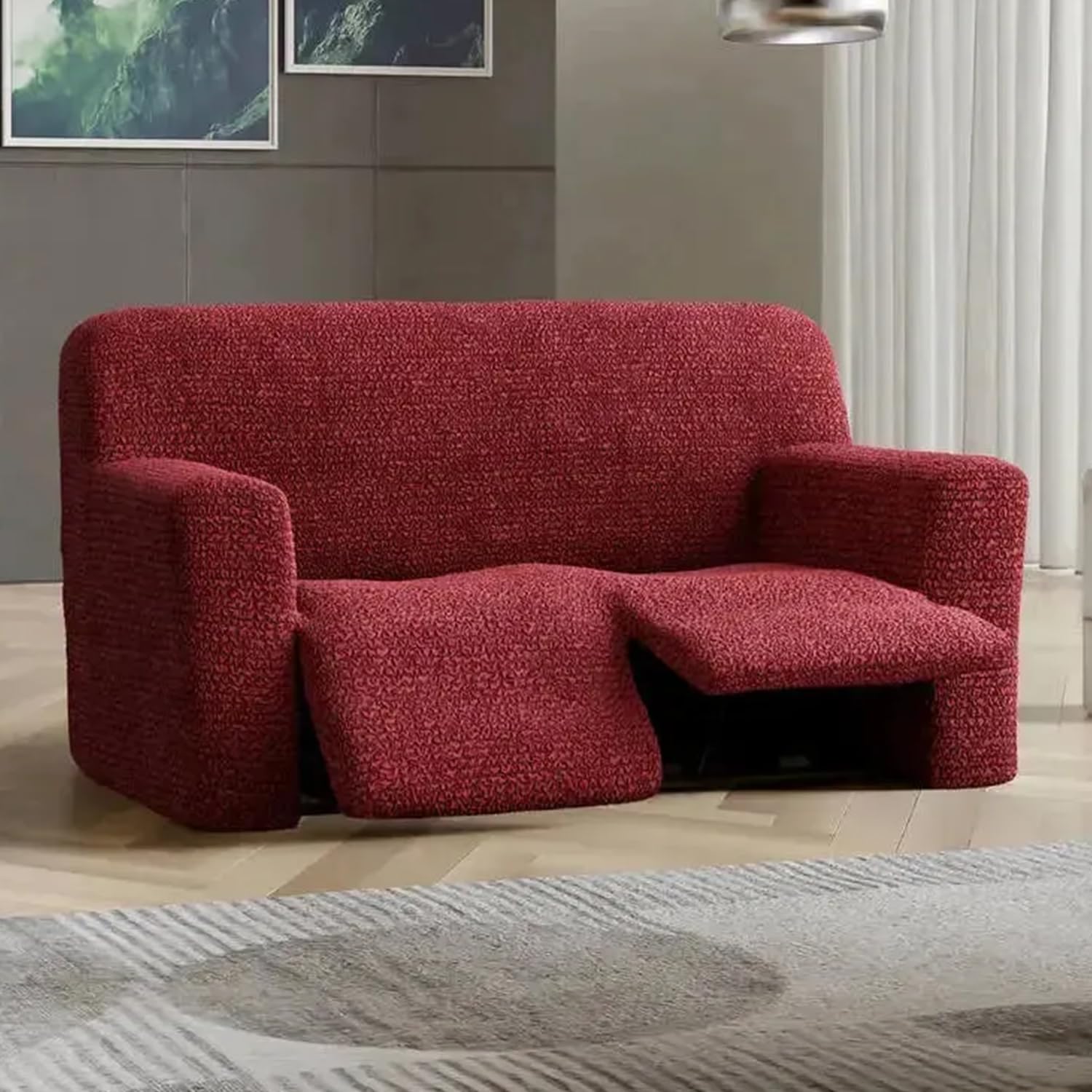 Menotti 2 Seater Recliner Sofa Cover - Sanitised Recliner Cover Couch Slipcover Soft Fabric Slipcover Wingback Recliner Stretch Furniture Protector -Microfibra - Bordeaux (2 Seater Recliner) — view 2