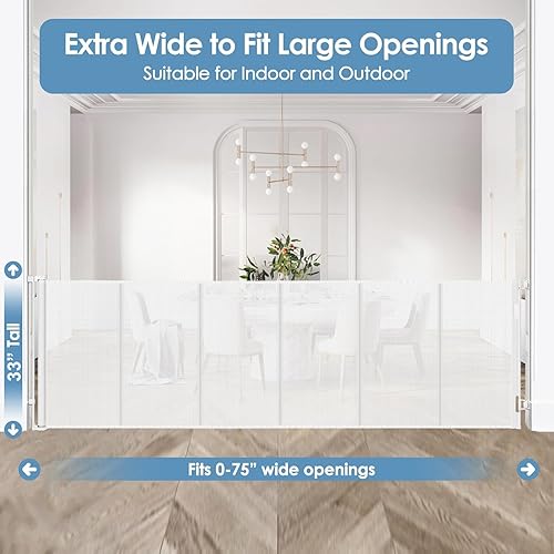 Miniatura 2 de Puerta retráctil reforzada de 75 pulgadas de ancho para bebés con varillas de apoyo, puertas retráctiles extra largas mejoradas para puertas, puerta