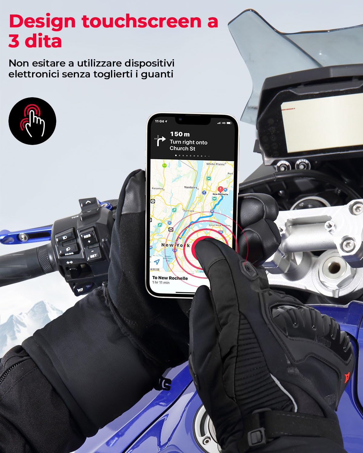 KEMIMOTO Guanti Moto Invernali, Guanti da Moto Invernali Uomo Donna con Touch Screen, Guanti Moto Impermeabile Protezione Leggero e Caldo per Motociclismo, Ciclismo