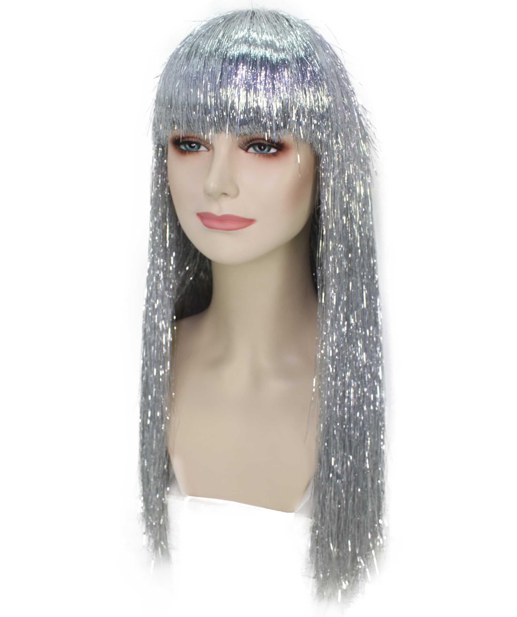 HPO Long Tinsel Wigs for Women Glitter Party & Cosplay Accessory, Silver, 23 Inch - Image 2